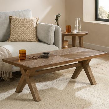 Sorrento Chevron Elm Wood Coffee Table with Cross Legs