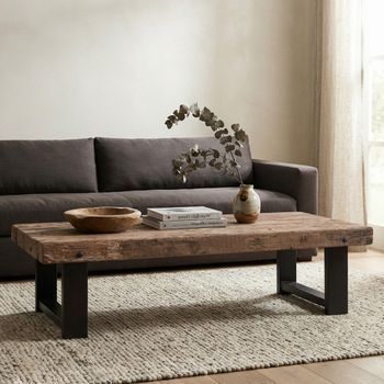 Bassano Low Natural and Black Recycled Wood and Metal Coffee Table
