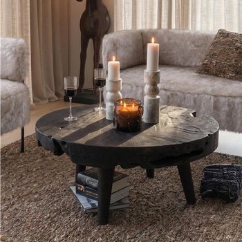 Unique One of a Kind - Black Distressed Wood Round Coffee Table