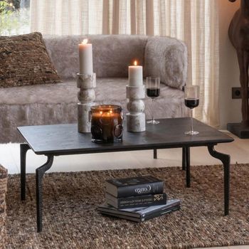 Jake Black Recycled Wood and Metal Coffee Table with Curved Leg
