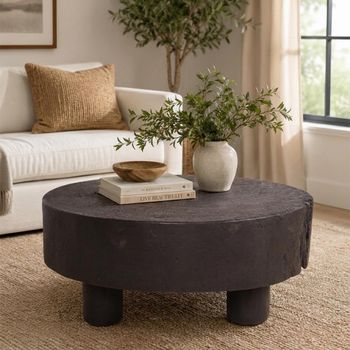 Unique One of a Kind - Lychee Brown Distressed Wood Round Low Coffee Table