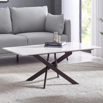 Bradley White and Black Ceramic and Metal Coffee Table with Spider Leg