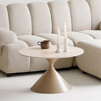 Annecy Hourglass Base Beige Ceramic and Metal Round Coffee Table