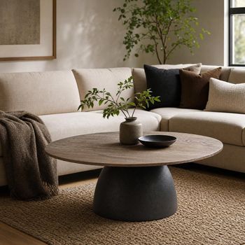 Abstract Pedestal Bases Dark Brown and Black Mango Wood Coffee Table