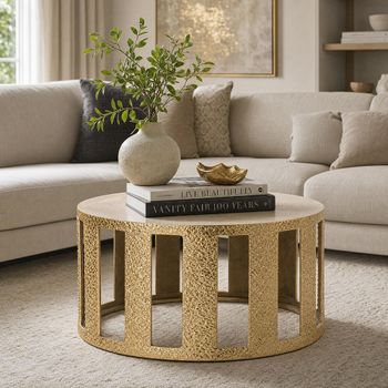 Slatted Base Gold Aluminium Round Coffee Table