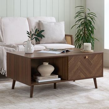 Herringford Chevron Walnut 1 Drawer Coffee Table
