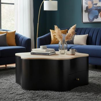 Boho Organic Low Natural and Black Mango Wood 1 Drawer Coffee Table