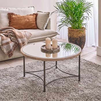 Round Coffee Table Mango Wood with Metal Base
