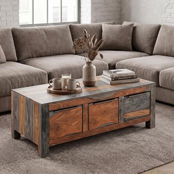 Cube Goa Petite Coffee Table - 3 Drawer - Low - Rustic Sheesham