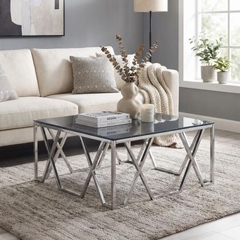 Clearance - Black Glass and Chrome Square Coffee Table - FSS17563