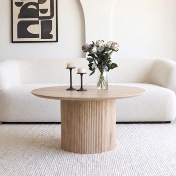 Bern Fluted Oak Drum Base Round Coffee Table