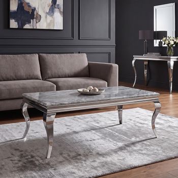 Louis Grey Marble and Chrome Coffee Table