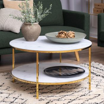 Alisma Shelf White Marble Round Coffee Table