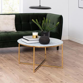 Alisma White Marble Effect and Gold Round Coffee Table