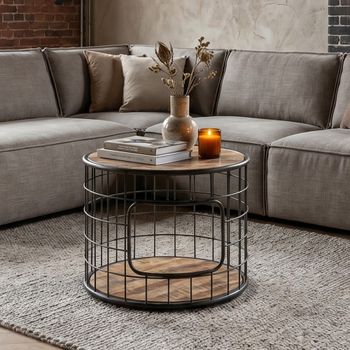 Amereli Industrial Style Wooden 45cm Round Coffee Table