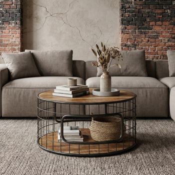 Amereli Industrial Style Wooden 90cm Round Coffee Table