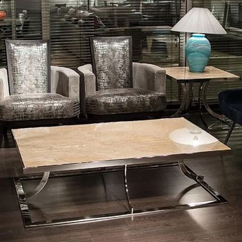 Aurora Marble with Stainless Steel Base Coffee Table - Sizes Available