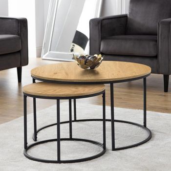 Set of 2 Bellini Nest of Coffee Tables Round Oak