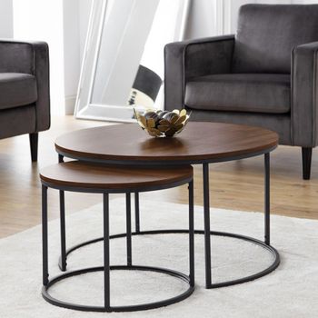 Set of 2 Bellini Nest of Coffee Tables Round Walnut
