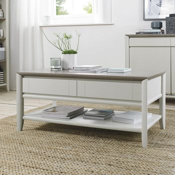 Bergen Grey Washed Oak and Soft Grey Drawer 2 Drawer Coffee Table