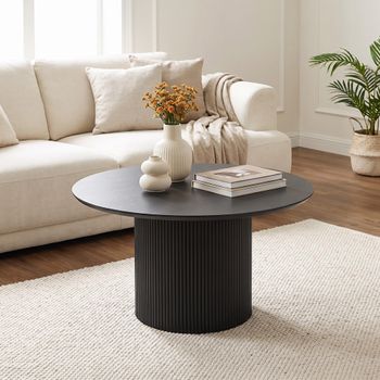 Bern Fluted Drum Base Black Round Coffee Table