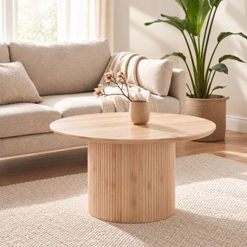 Bern Fluted Drum Base Oak Round Coffee Table