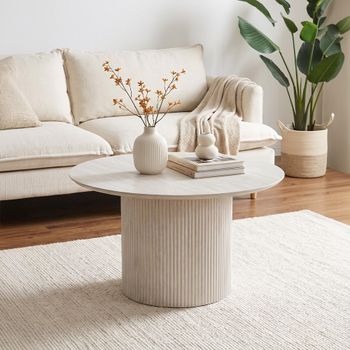 Bern Fluted Drum Base White Washed Oak Round Coffee Table