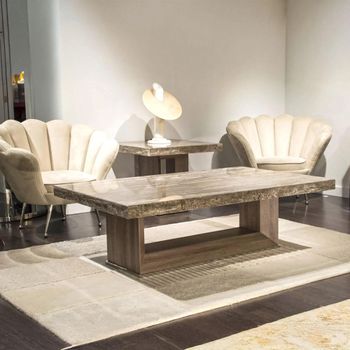 Blade Occasional Rectangle Table Marble with Wooden Base - Sizes Available
