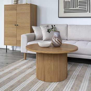 Boavista Fluted Natural Wood Round Coffee Table