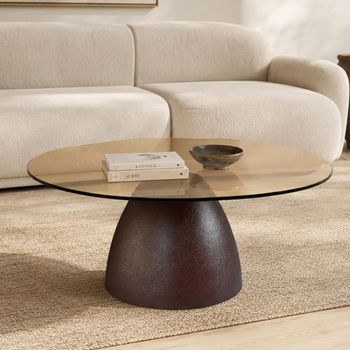 Brix Mylon Abstract Brown Glass and Metal Coffee Table