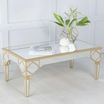 Clearance - Casablanca Mirrored Rectangle Coffee Table Gold Trim