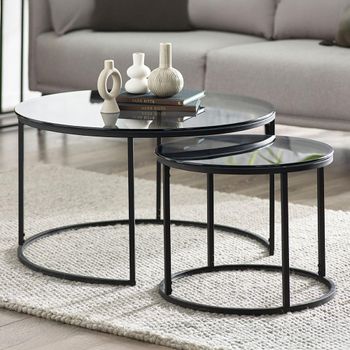 Chicago Nest of Coffee Tables Round Smoked Glass