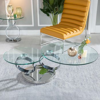Clearance - Circles Glass Top Swivel Round Coffee Table