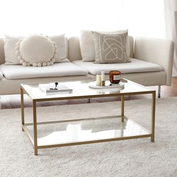 Clearance - Amberley Gold and Glass Rectangle Coffee Table
