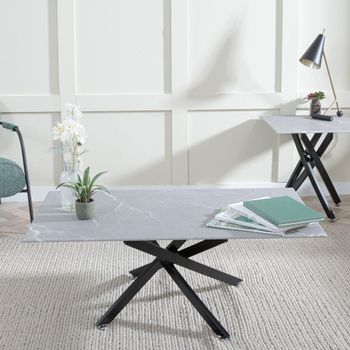 Clearance - Chopstick Grey Glass Rectangle Coffee Table with Black Metal Legs