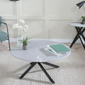 Clearance - Chopstick Grey Glass Round Coffee Table with Black Metal Legs