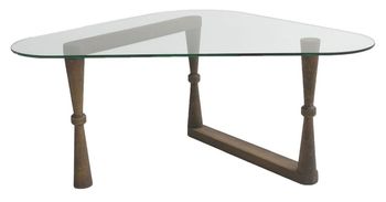 Clearance - Dunley Coffee Table Walnut and Glass Triangle