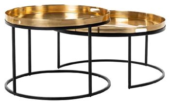 Clearance - Set of 2 Richmond Interiors Dustin Round Gold and Black Coffee Tables - FS417