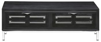 Clearance - Geo Black Painted Mirrored Mango Wood 2 Drawer Storage Coffee Table with Chrome Base