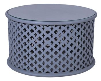 Clearance - Jaipur Round Coffee Table Lattice Grey Mango Wood