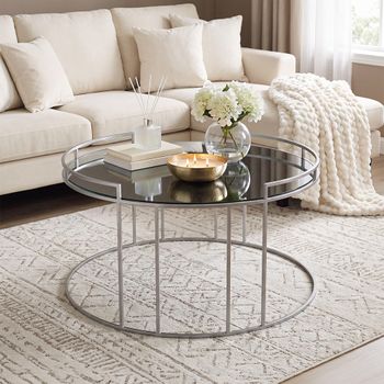 Clearance - Torrance Silver Glass and Round Coffee Table