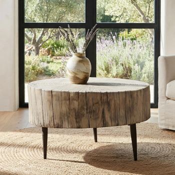 Unique One of a Kind - Rustic Natural Elm Wood and Metal Large Coffee Table