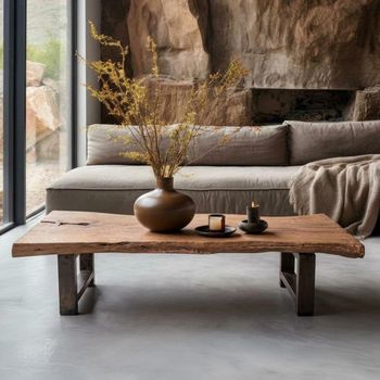 Unique One of a Kind - Live Edge Brown Mango Wood and Metal Rectangle Coffee Table