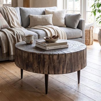 Unique One of a Kind - Rustic Brown Wood Tree Stump Round Coffee Table with Tapered Legs