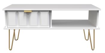 Cube White 1 Drawer Coffee Table with Gold Hairpin Legs