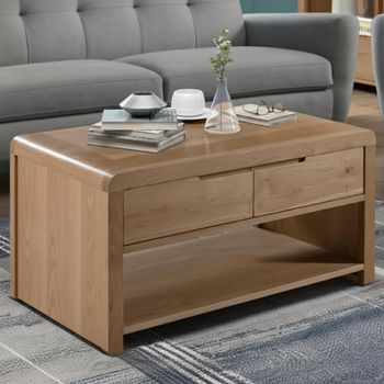 Curve Oak 2 Drawer Coffee Table