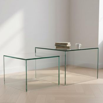 Set of 2 Dice Clear Glass Square Coffee Table