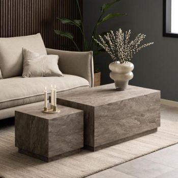 Set of 2 Dice Grey Marble Effect Coffee Table