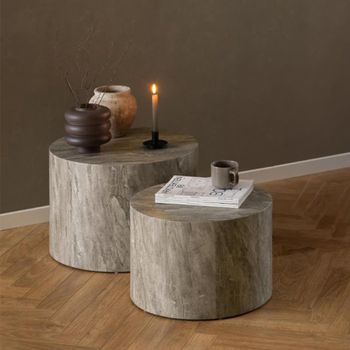 Set of 2 Dice Grey Marble Effect Round Coffee Table