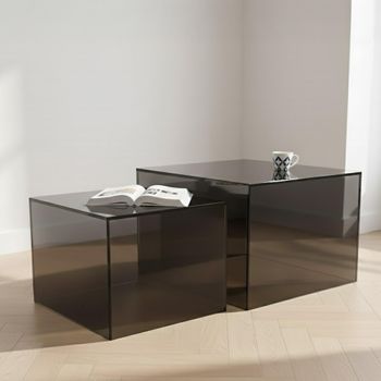 Set of 2 Dice Smoked Glass Square Coffee Table